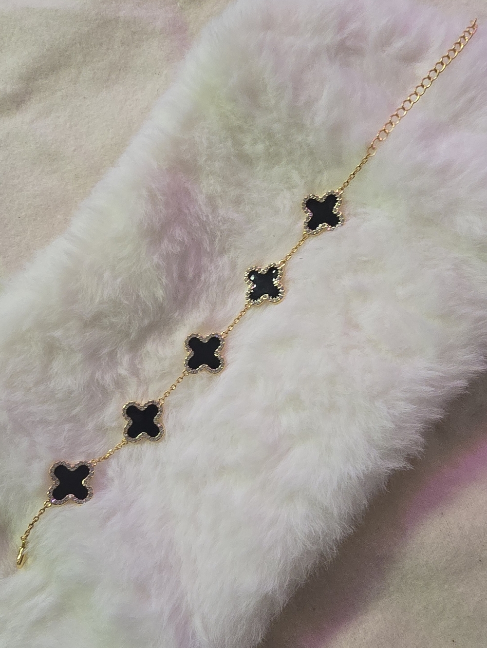 Gold Chain Bracelet with Black Clover Motifs